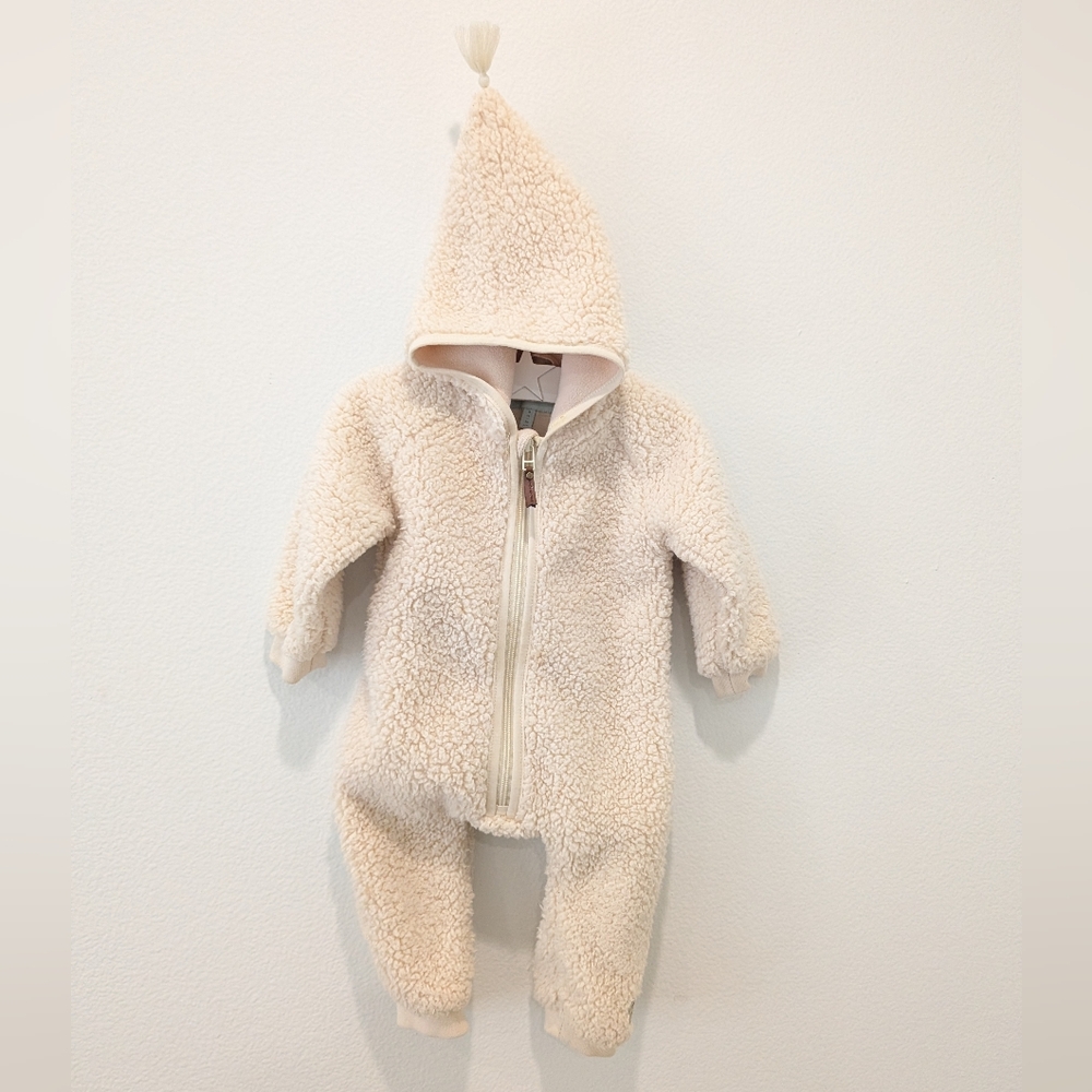 Mini A Ture Recycled Adel Teddy Romper, White Swan 9m
